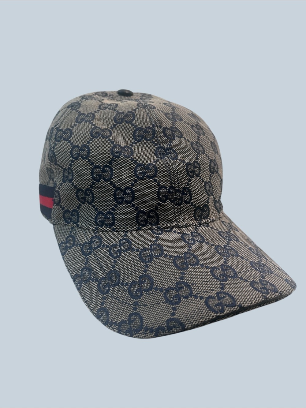 Gucci Beige Monogram Cap with Navy GG and Red Accent - Picture 6 of 6